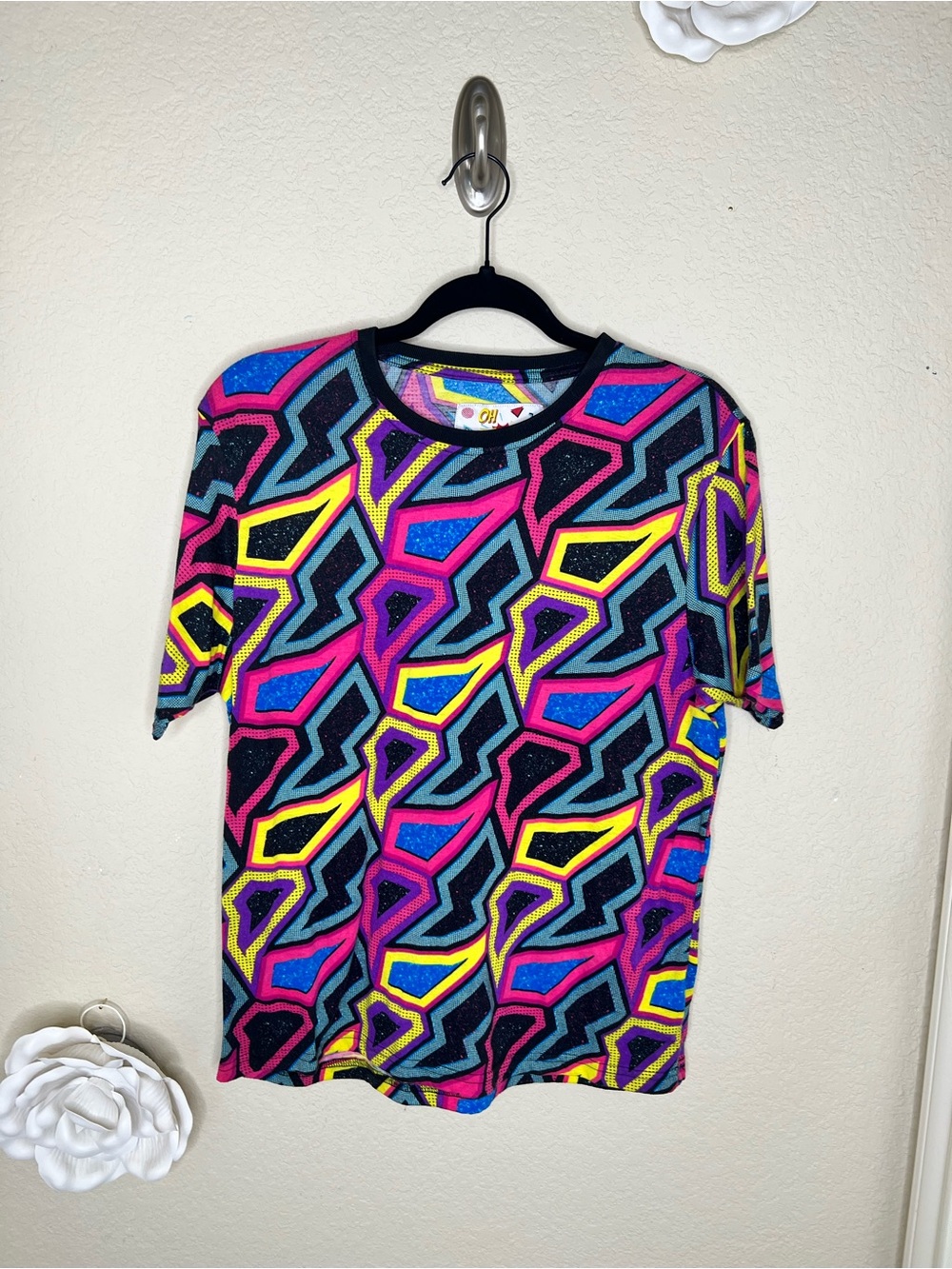 NTM: Oh Snap! by Drill Clothing Co. Retro Neon Geometric Top Size M